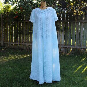Vtg 50s 60s B. Cohen Blue Nylon Lace Snap Maxi Nightgown Peignoir Women's S/M